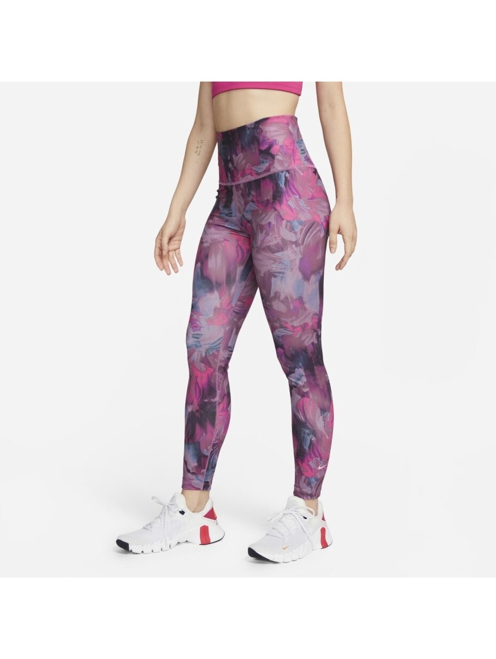 Nike One High-Waisted 7/8 Floral Print Dri-FIT Leggings Pink Purple XS